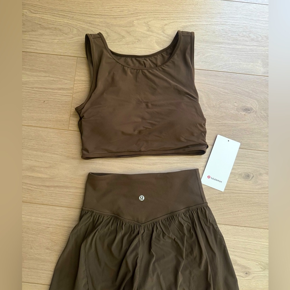 Lululemon sold out Cropped mesh Nulu Tank and shorts Walnut Crunch brown EUC 🤎